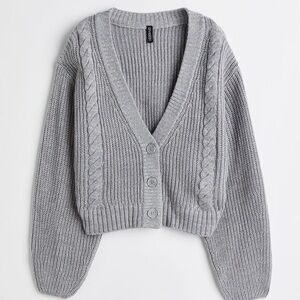 H&M Gray Cable Knit Cardigan Sweater - Size XL